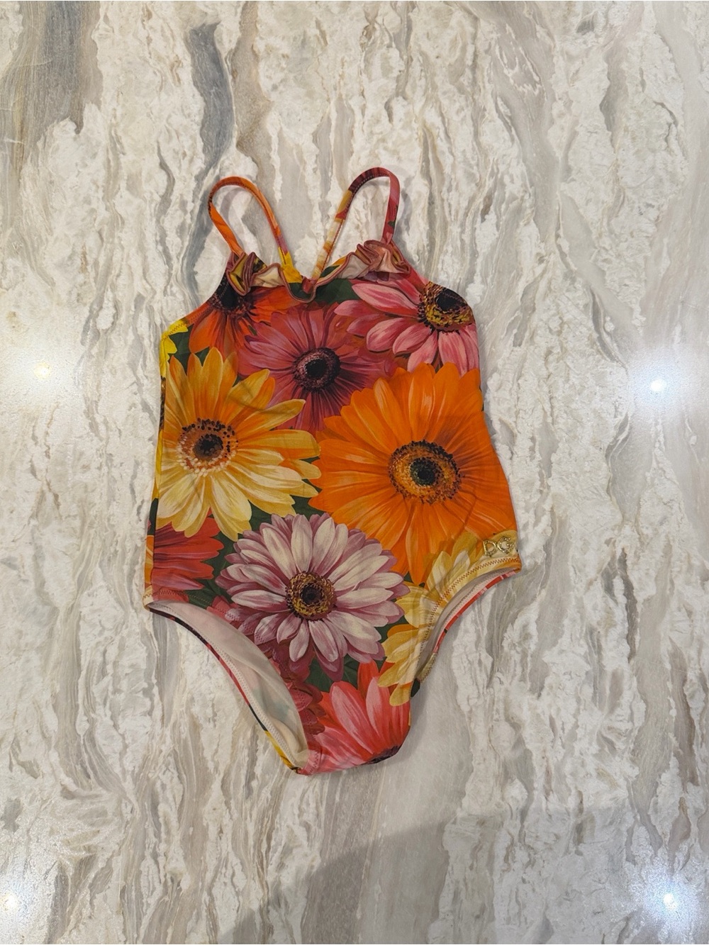 Dolce & Gabbana Kids- Girls' Bright Floral One-Piece Swimsuit - Orange Multi